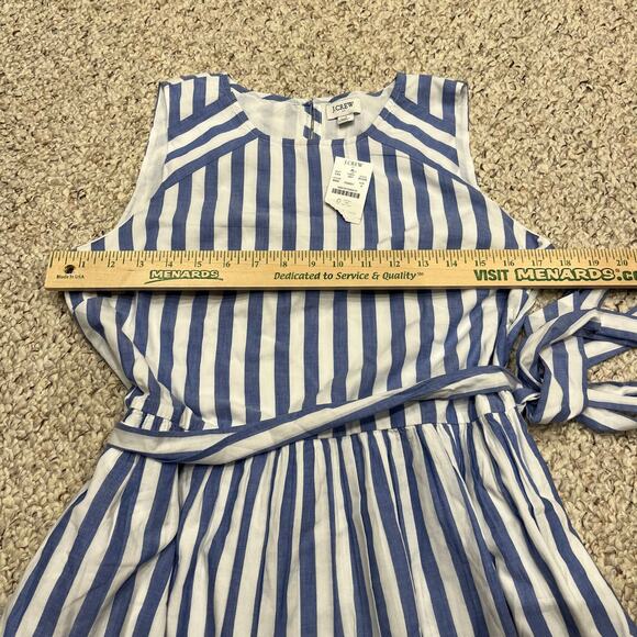 NWT J Crew Sleeveless Tie Waist Stripe Midid Dress Sz 4 Blue White Nautical - Picture 3 of 6